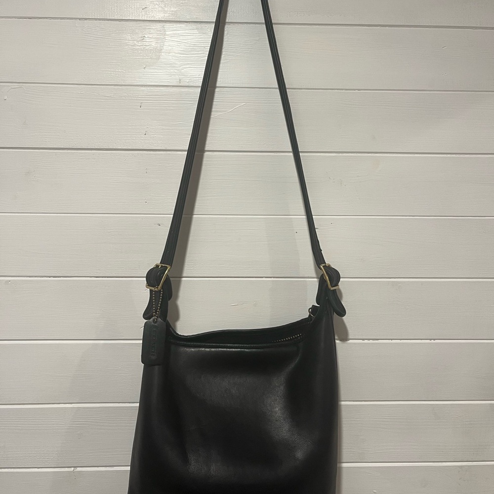 Vintage Coach Black Leather Shoulder Sac Pre-1994 Authentic